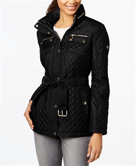 macys michael kors black belted coat|Michael Kors black coat.